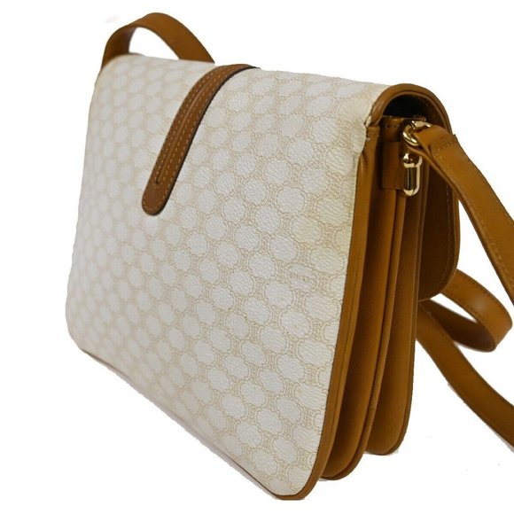 CELINE Macadam Pattern Crossbody Shoulder Bag PVC Leather White Brown - Picture 16 of 16